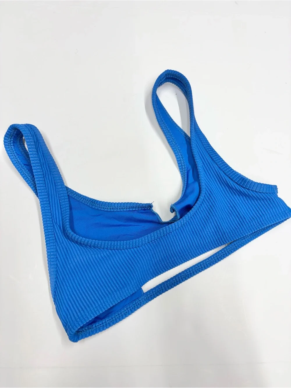 NEW Frankie’s bikinis Small cole swim bikini top blue ribbed cutout